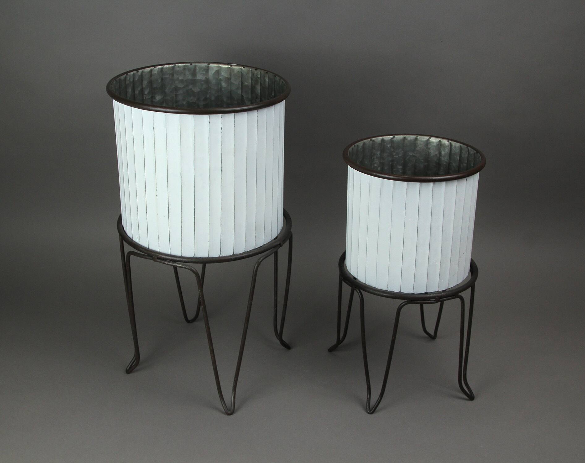 Alt View 1. PD Home & Garden - Set of 2 White / Charcoal Round Metal Tub Planters On Stands - Multicolored.