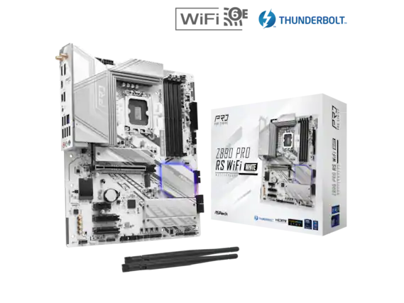 Z890 PRO RS WiFi WHITE
MOTHERBOARD
PR7 PRO SERIES
WiFi 6E
THUNDERBOLT™ 4
HDMI 2.1
DisplayPort 1.4
PCIe 5.0
DDR5
RGB SYNC
ASRock