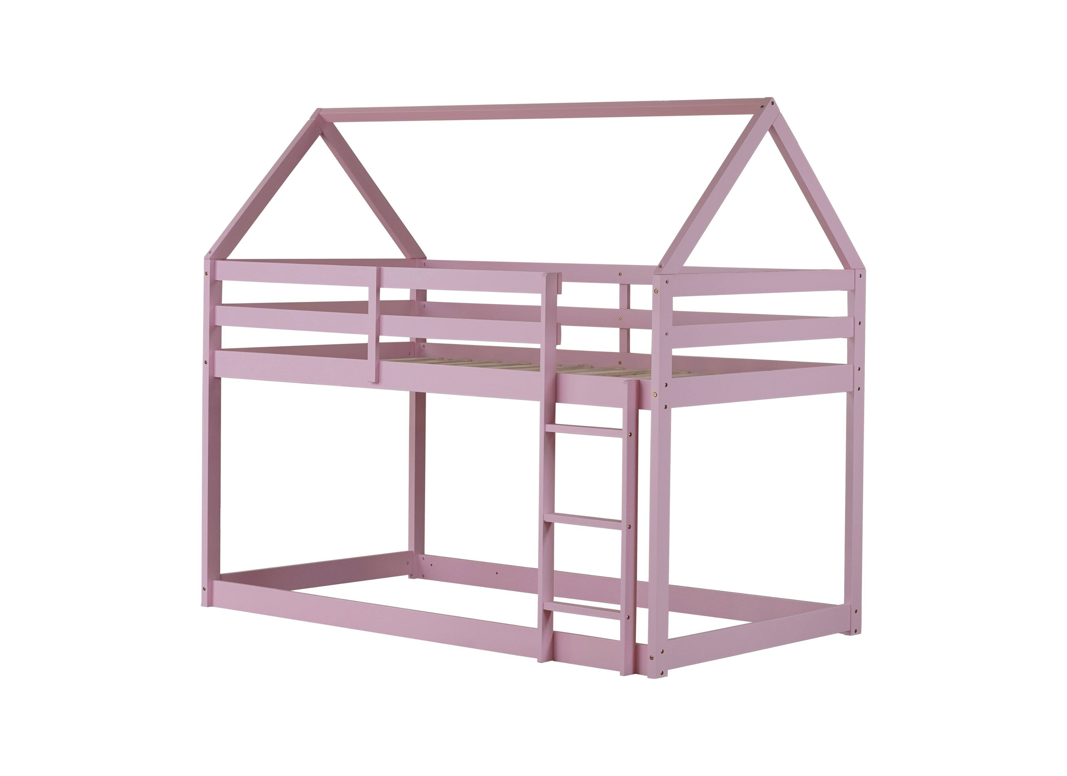 Alt View 5. Spaco - Spaco Twin over Twin Bunk Bed with Ladder, Rubber Wood Floor, Guardrails, House-Shaped-Bunk Bed, for Bedroom Kids Room - Pink.