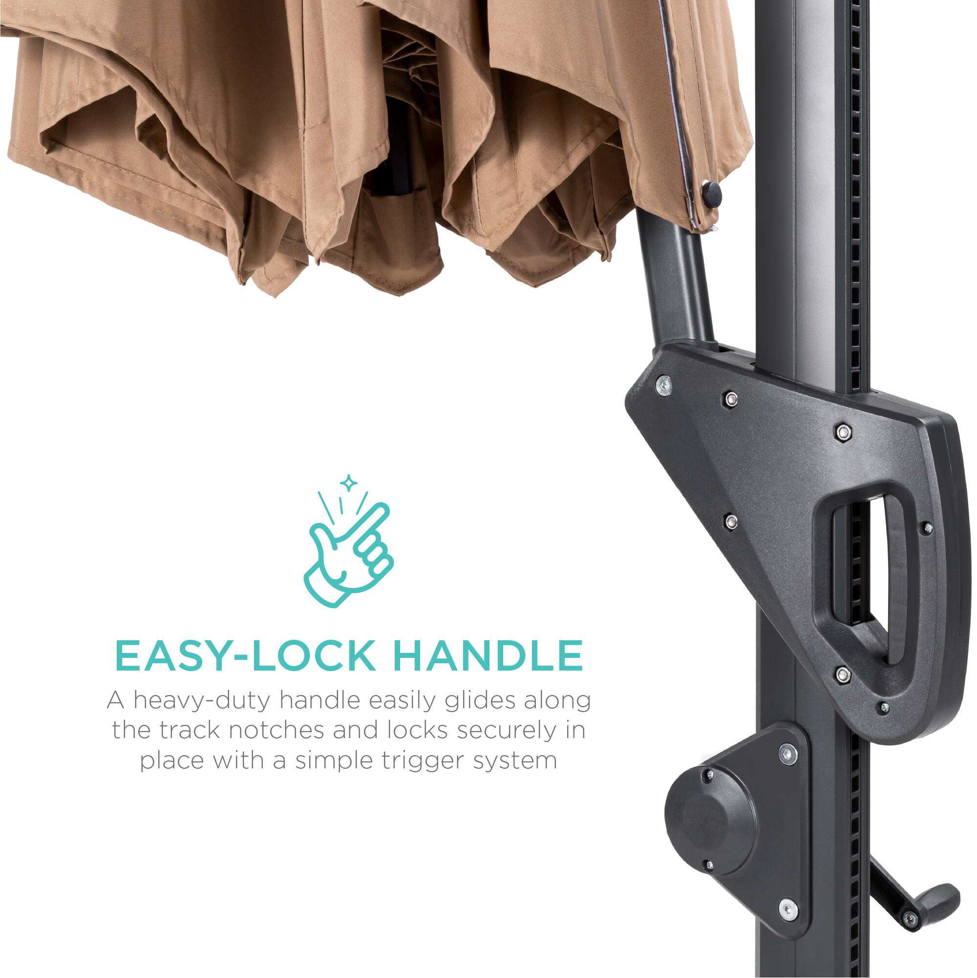 EASY-LOCK HANDLE

A heavy-duty handle easily glides along the track notches and locks securely in place with a simple trigger system.