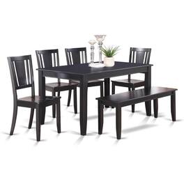 East West Furniture - 6 Pc Dining Table with bench-Dining Table and 4 Dining Chairs and Bench - Black