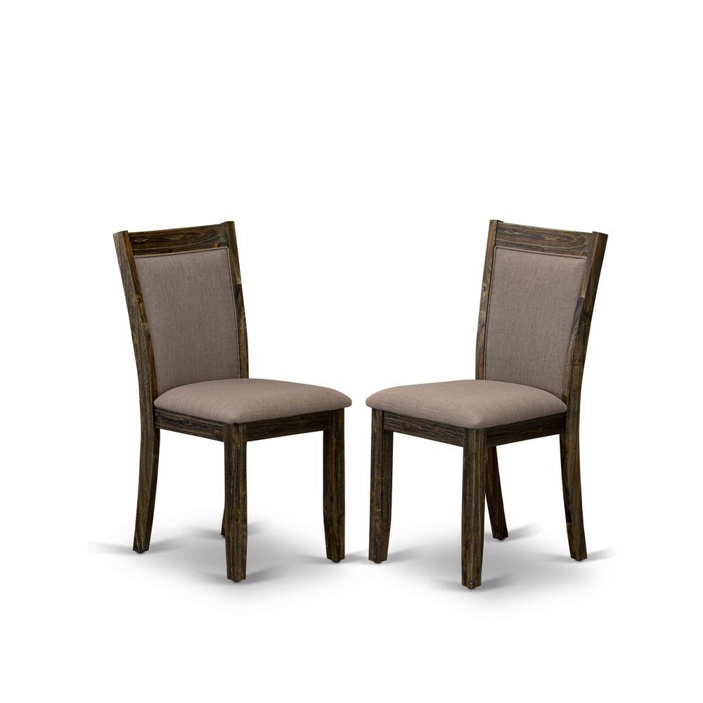 Left. East West Furniture - V726MZ748-5 - 5-Pc Modern Dining Set - 4 Parson Chairs and 1 Dining Room Table (Distressed Jacobean Finish) - Multi-Color.