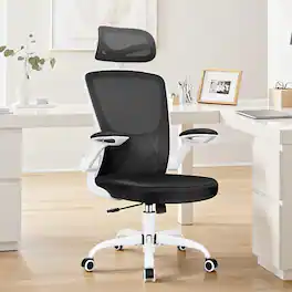 Brick Attic - Office Chair Ergonomic Desk Chair, Breathable Mesh Computer Chairs with Adjustable Lumbar Support and Flip-Up Arms - White