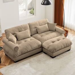Trinkets Crazed - Modular Sectional Sofa, L Shaped Couch with Ottoman, 2 Seater Cloud Couch, Modern Deep Seat Sofa - Camel