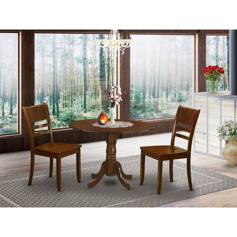 Left. East West Furniture - 3 Pc Kitchen Table with 2 drop leaves and 2Leather Dinette Chairs - Espresso.