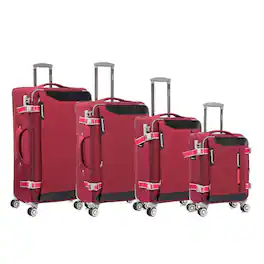 BreeBe - Softside Upright Luggage Set , Lightweight,4-Piece (20/24/28/32) - Claret Red