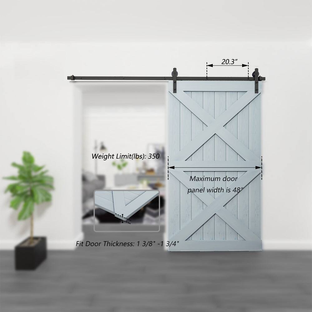 20.3"  
Weight Limit(lbs): 350  
Maximum door panel width is 48"  
Fit Door Thickness: 1 3/8" - 1 3/4"