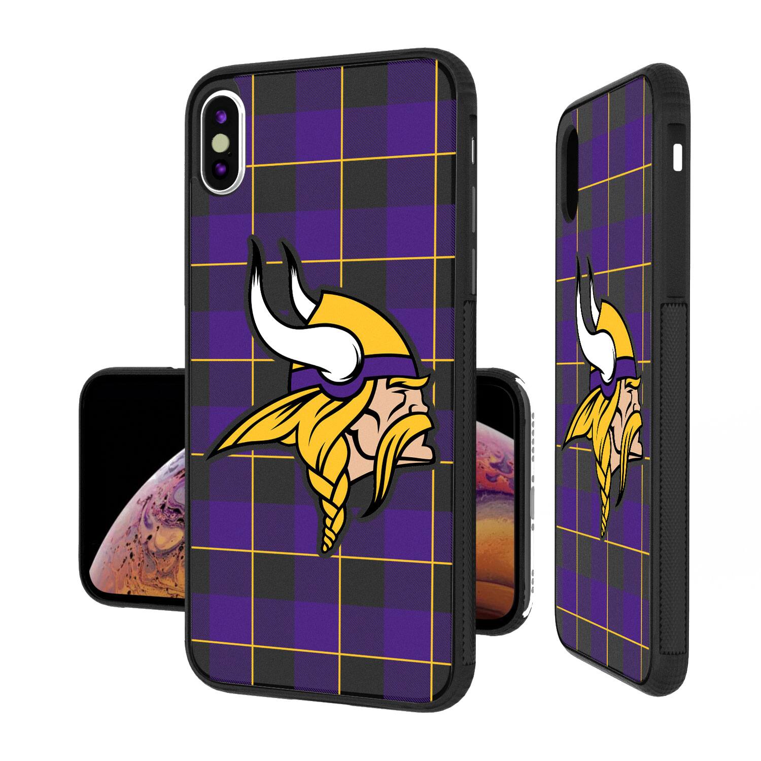 Alt View 1. Keyscaper - Minnesota Vikings iPhone Plaid Design Bump Case - X/Xs - Multicolor.