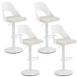 Gymax - Bar Stools Set of 4 w/Enlarged PU Leather Seat Footrest Swivel Bar Chairs - White