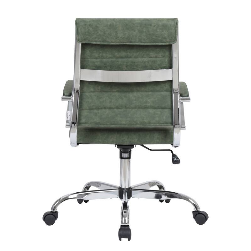 Alt View 1. LeisureMod - Set of 2 - Benmar Modern Leather Office Desk Chair with Ribbed Seat and Steel Frame Computer Chair - Green.