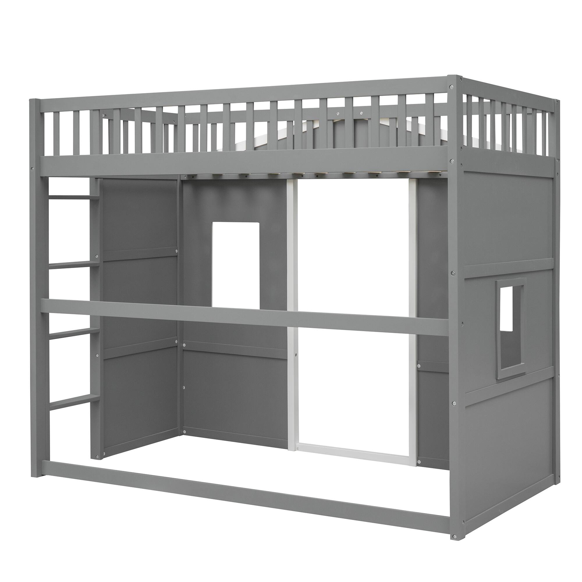 Alt View 2. Whisen - Wood Loft Bed with Ladder,Sturdy Elevated Platform Bed Frame for Kids and Teens - Gray.