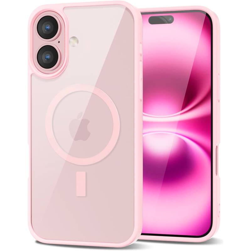 Entronix - Magnetic Phone Case for iPhone 17 - Clear Back with Soft Matte Frame - Pink