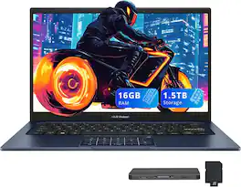ASUS - Vivobook 14 14" FHD Laptop,Intel Core i3 1315U,16GB RAM,512GB SSD+1TB Docking Station Set, Win 11 Home, Quiet - Blue