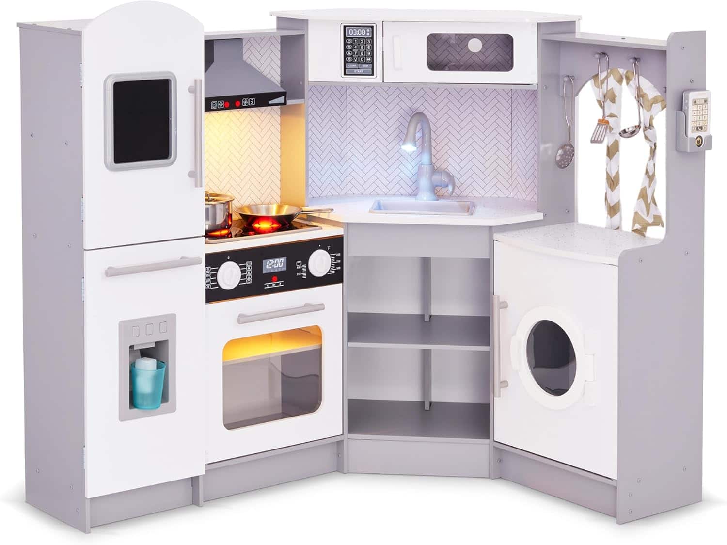 Lil' Jumbl - Corner Kids Kitchen Playset, Pretend Kids Wooden Kitchen with Stovetop, Faucet & More - Gray price history on PriceWatchPro