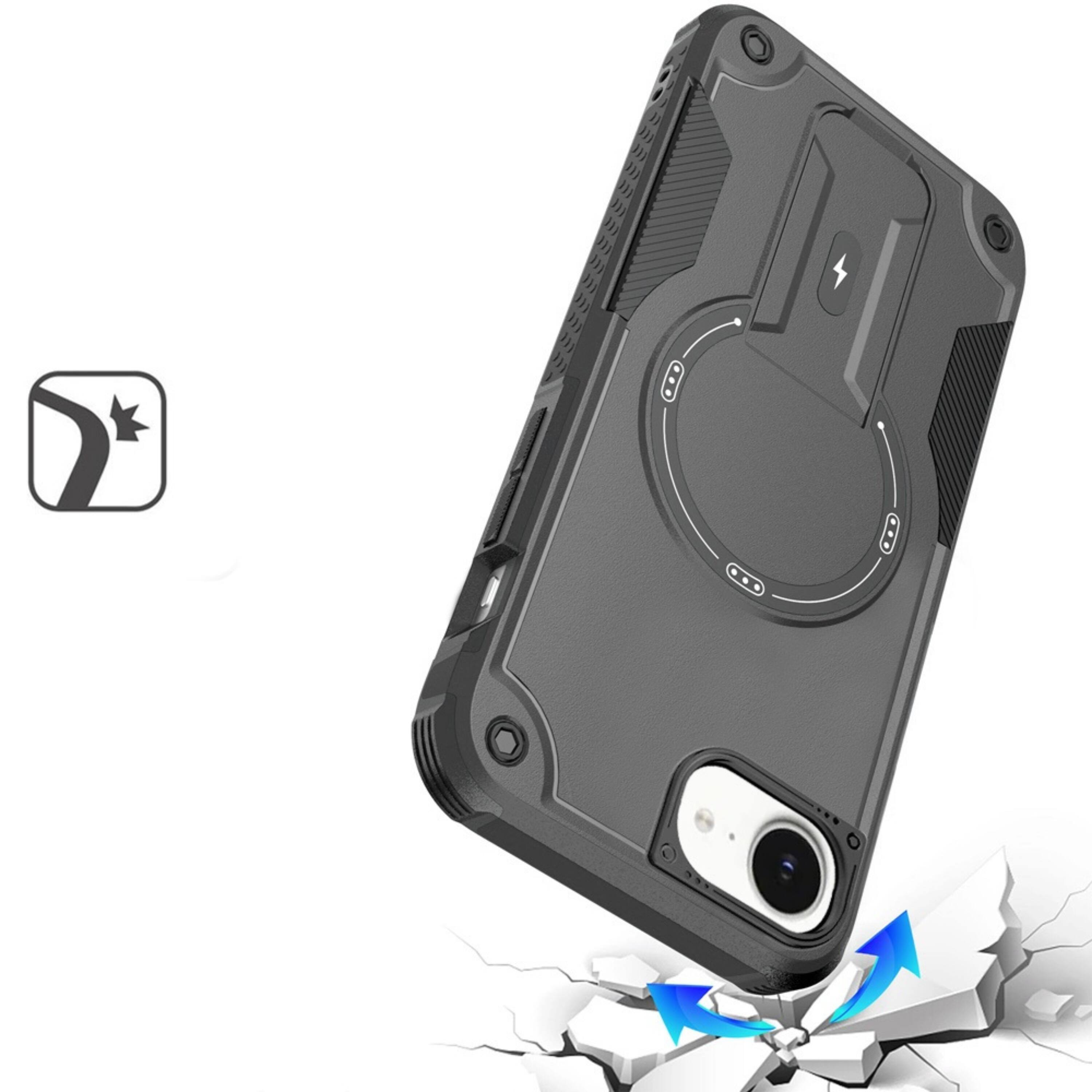 Left. Kitcheniva - Magnetic Circle Rugged Grip Kickstand Phone Case With Tempered Glass For iPhone 16e 17e Pink - Pink.