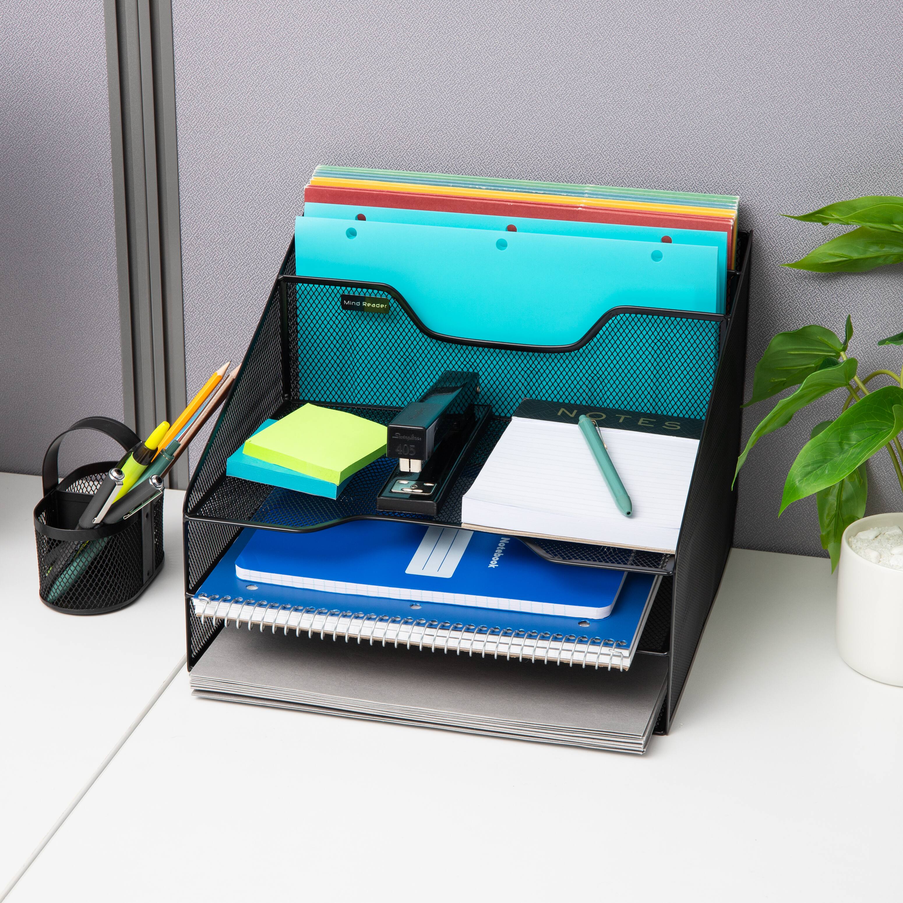 Alt View 15. Mind Reader - File Organizer, Set of 2, Desk Organizer, Storage, Paper Tray, Office, Metal Mesh, 12.5"L x 11.5"W x 9.5"H - Black.