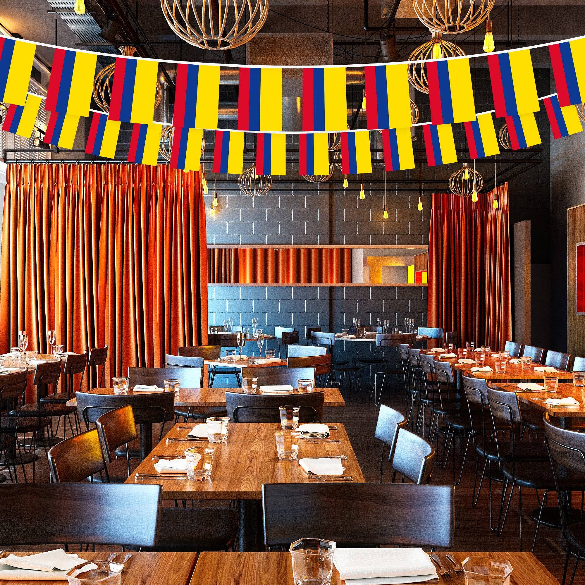 Alt View 1. G128 - Colombia Bunting Banner, 33 ft String with 8.2 x 5.5 in Mini Flags - Assorted Colors.