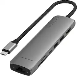 Satechi - 7-in-1 USB-C Slim Multiport Adapter w/ Ethernet, 4K HDMI, 60W USB-C, 2 USB-A, SD/Micro Readers for Mac & Windows - Space Gray - Front_Zoom