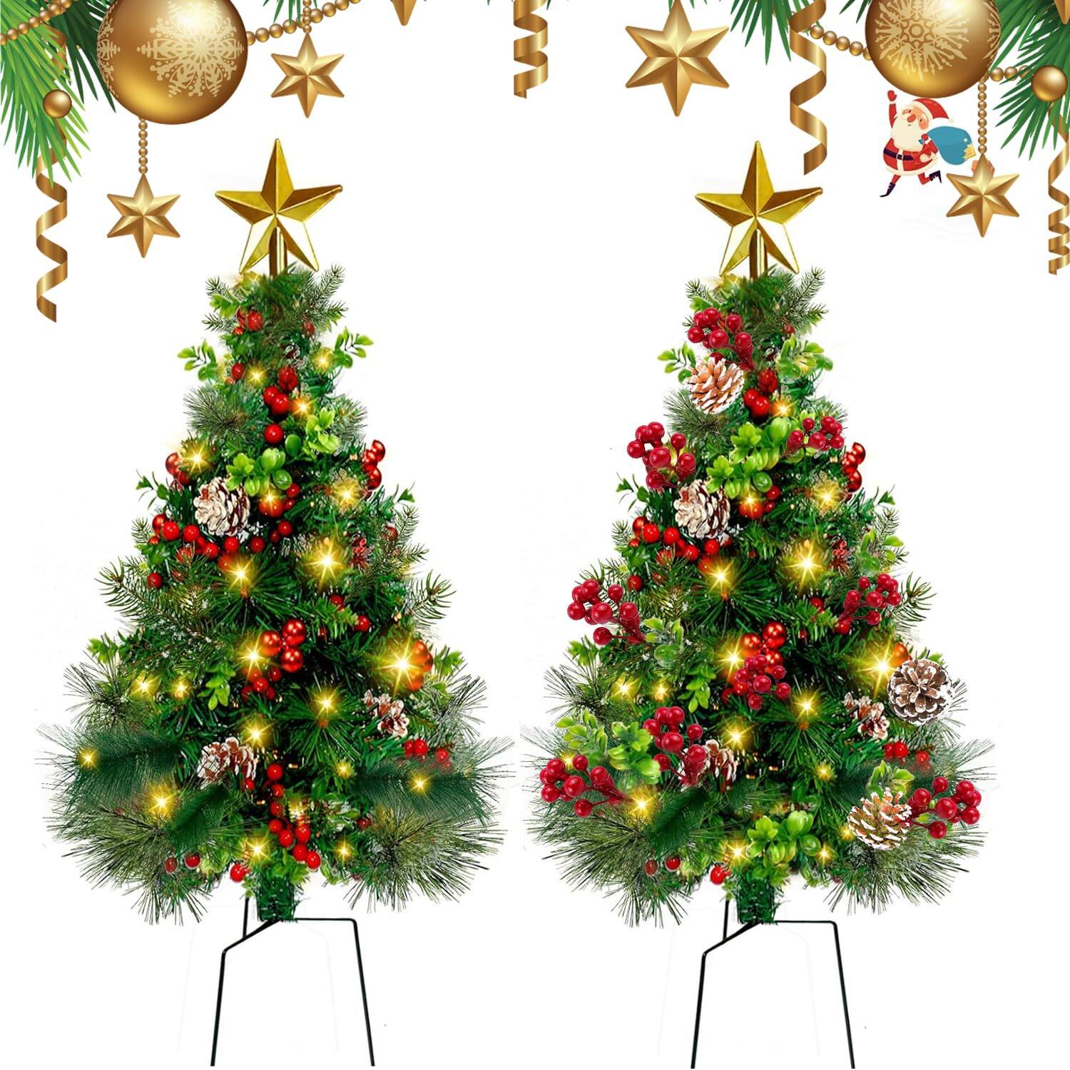 Front. TECH SAFARI - Outdoor Artificial Christmas Tree Lighted Porch Trees Outside Pathway Pine With Berries Ornaments For Grave... - Default.