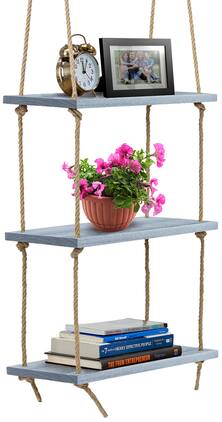 Sorbus - Wood Hanging Shelf 3-Tier Rustic Wood Swing Storage Shelves Rope Organizer Rack, Floating Display Shelves - Gray