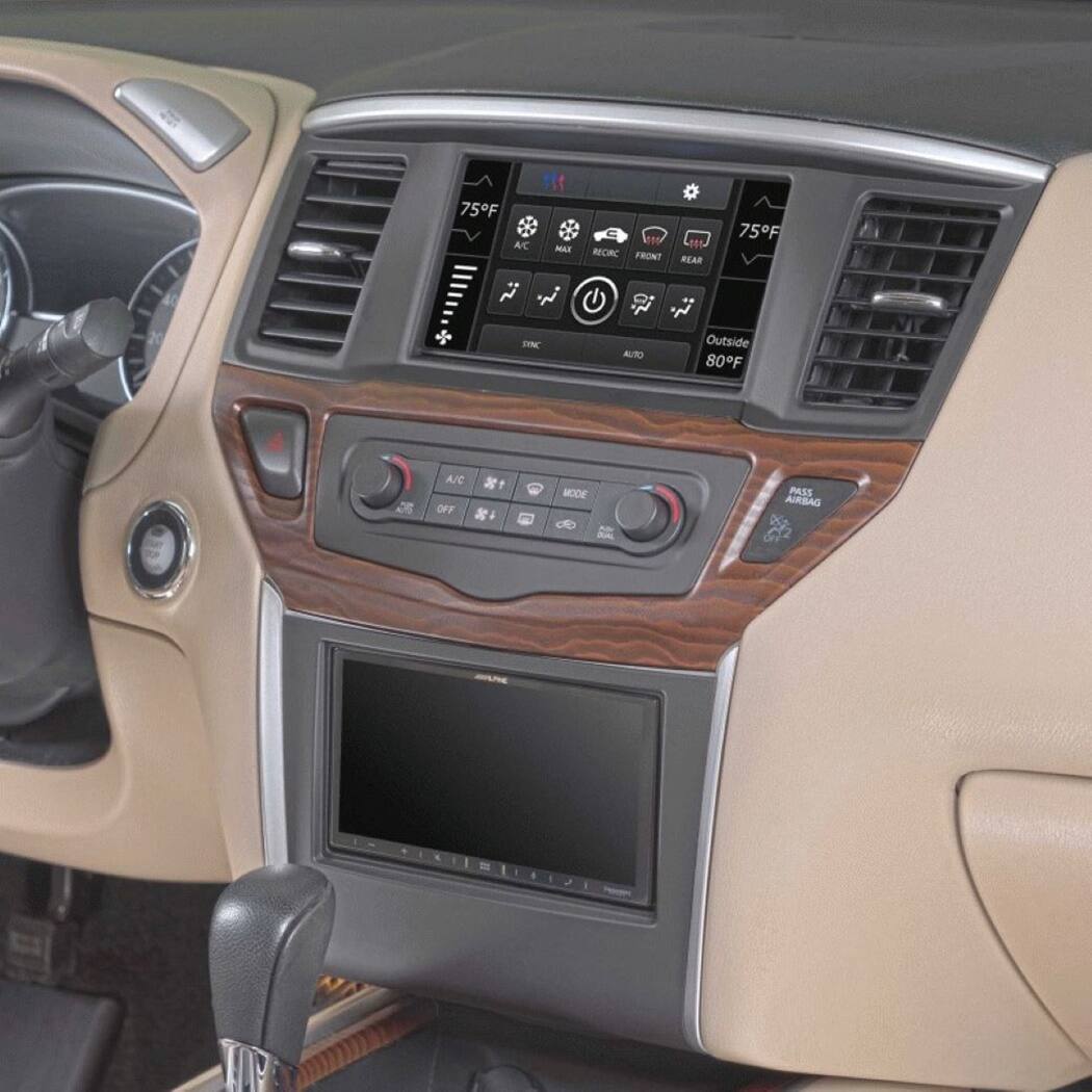 The text on the image reads: "75F A/C - T MCRC FRONT REAR 75F TIN AUTO Outside 80F 26 AJe OFF * MODE A PASS AIRBAG." This text is likely related to the car's air conditioning system, with the temperature settings for the front and rear compartments, as well as the outside temperature. The text also indicates that the air conditioning is currently turned off, and the mode is set to "Airbag."