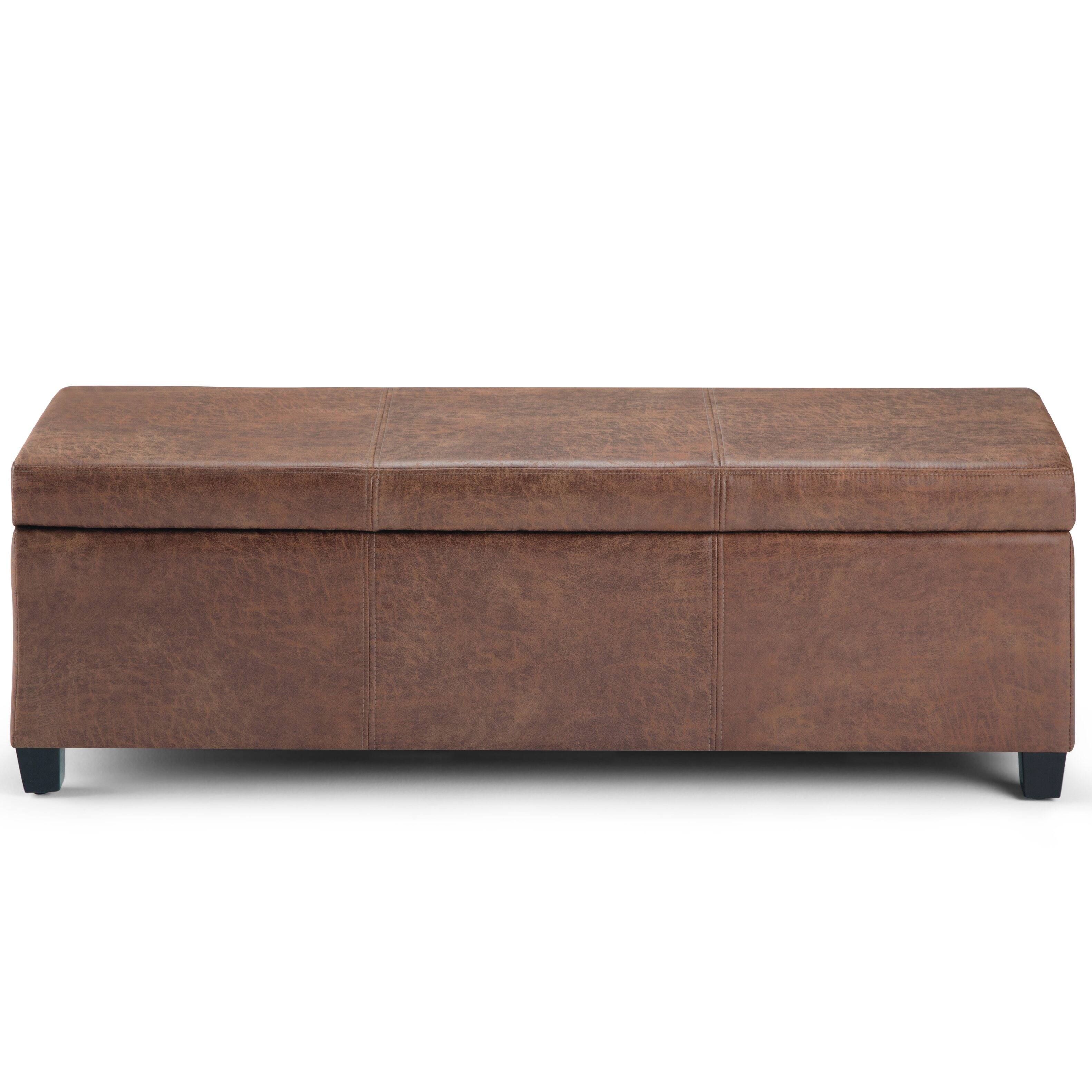 Front. Simpli Home - Avalon 48 inch Wide Contemporary Rectangle Storage Ottoman Bench - Distressed Umber Brown.