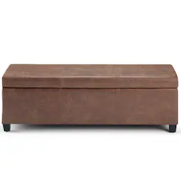 Simpli Home - Avalon 48 inch Wide Contemporary Rectangle Storage Ottoman Bench - Distressed Umber Brown
