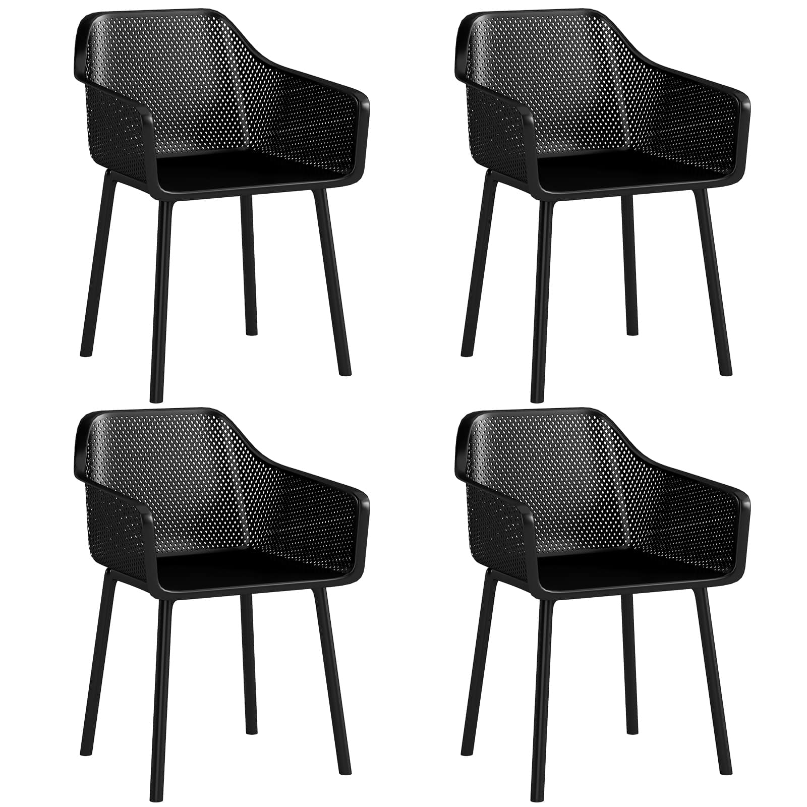 Gymax - 4 PCS Modern Plastic Dining Chairs Kitchen Armchairs w/ Breathable Mesh Backrest - Black