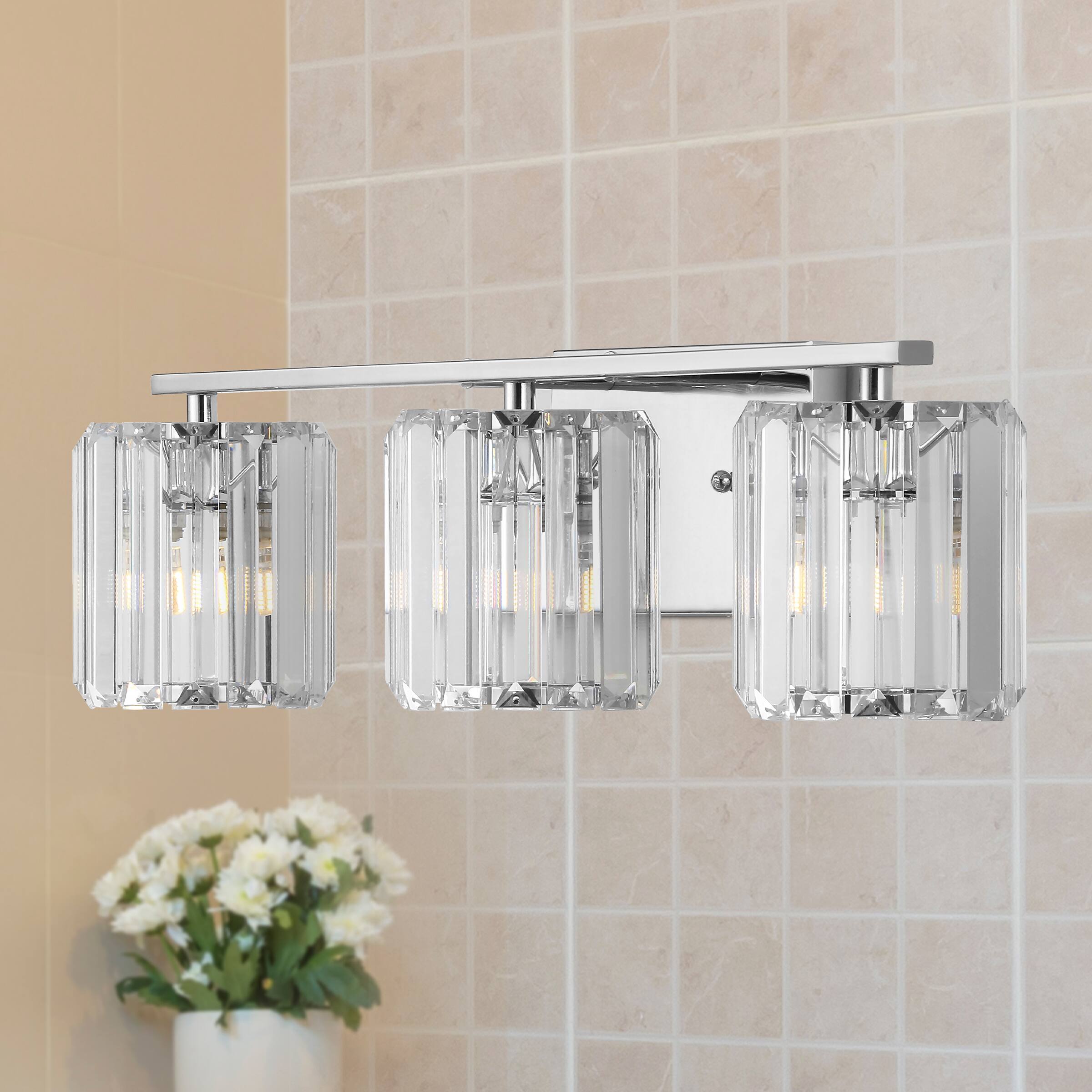 Alt View 1. Jonathan Y - Coco Prism Vintage 23" 3-Light Metal/Glass Classic Glam LED Vanity Light, Chrome - Chrome.
