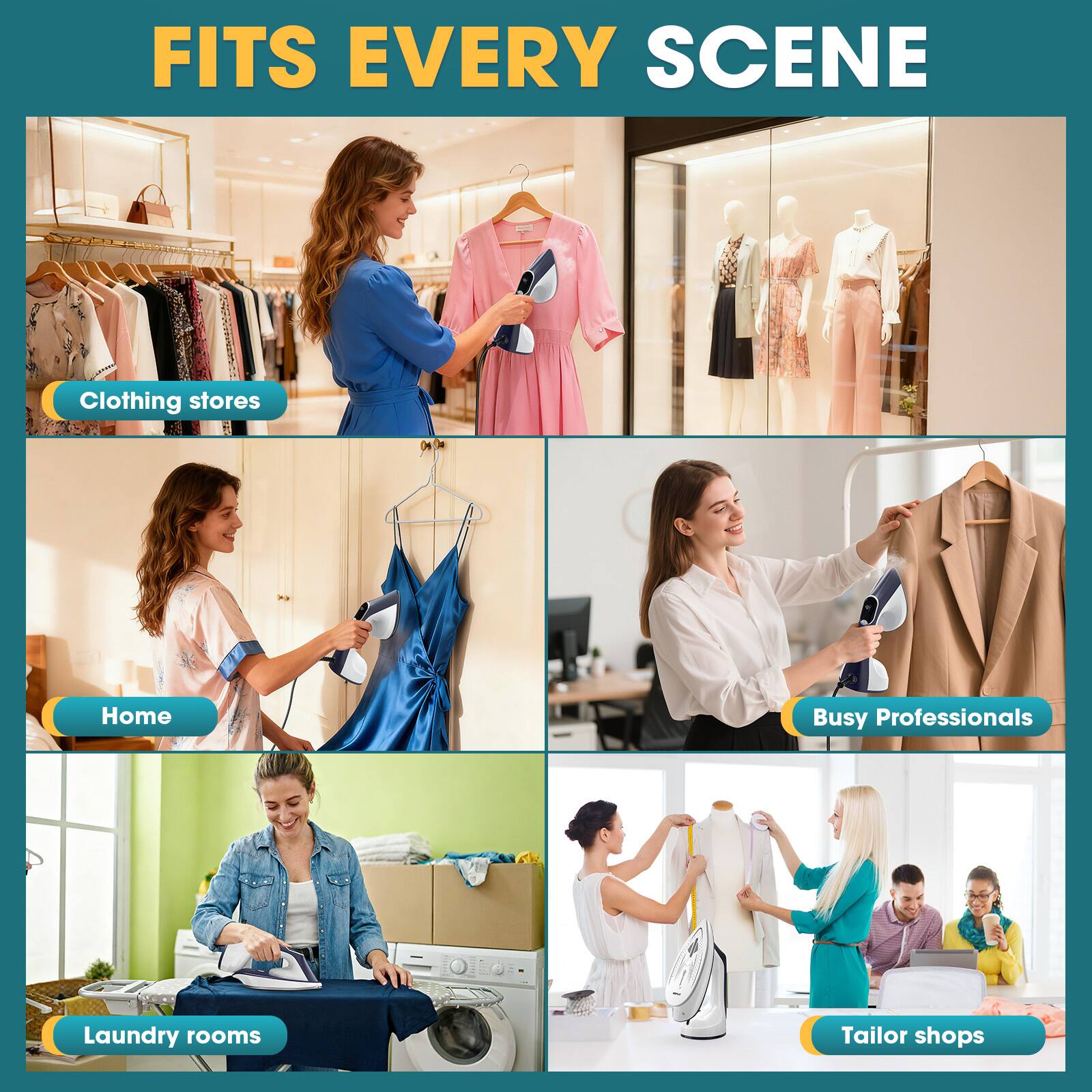 FITS EVERY SCENE

- Clothing stores
- Home
- Busy Professionals
- Laundry rooms
- Tailor shops