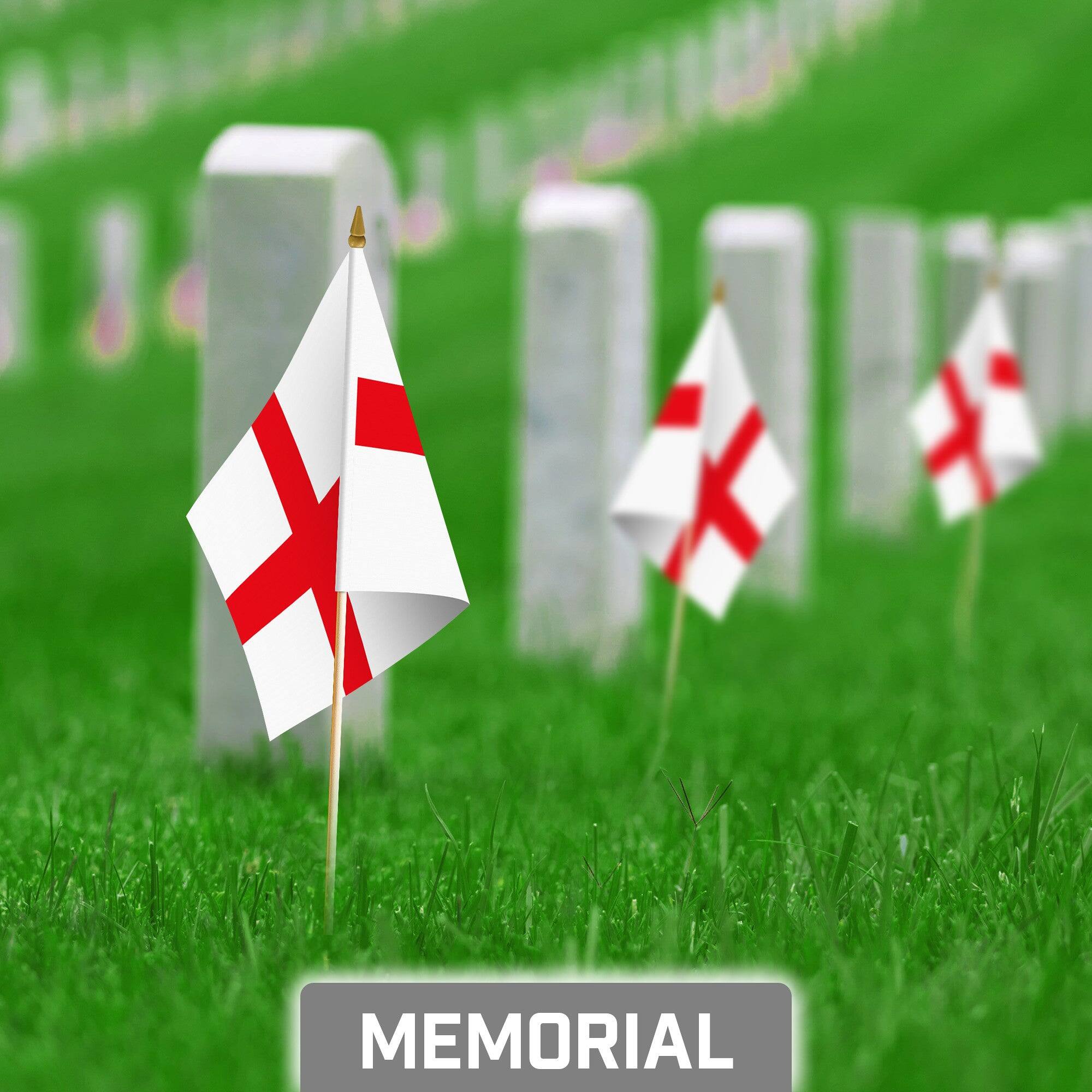 Back. G128 - 10-Pack 8 x 12 in England Handheld Stick Flags - White and Red.