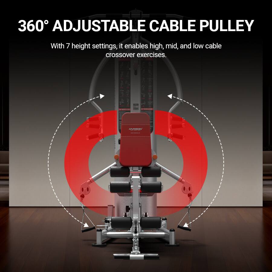 360° ADJUSTABLE CABLE PULLEY

With 7 height settings, it enables high, mid, and low cable crossover exercises.