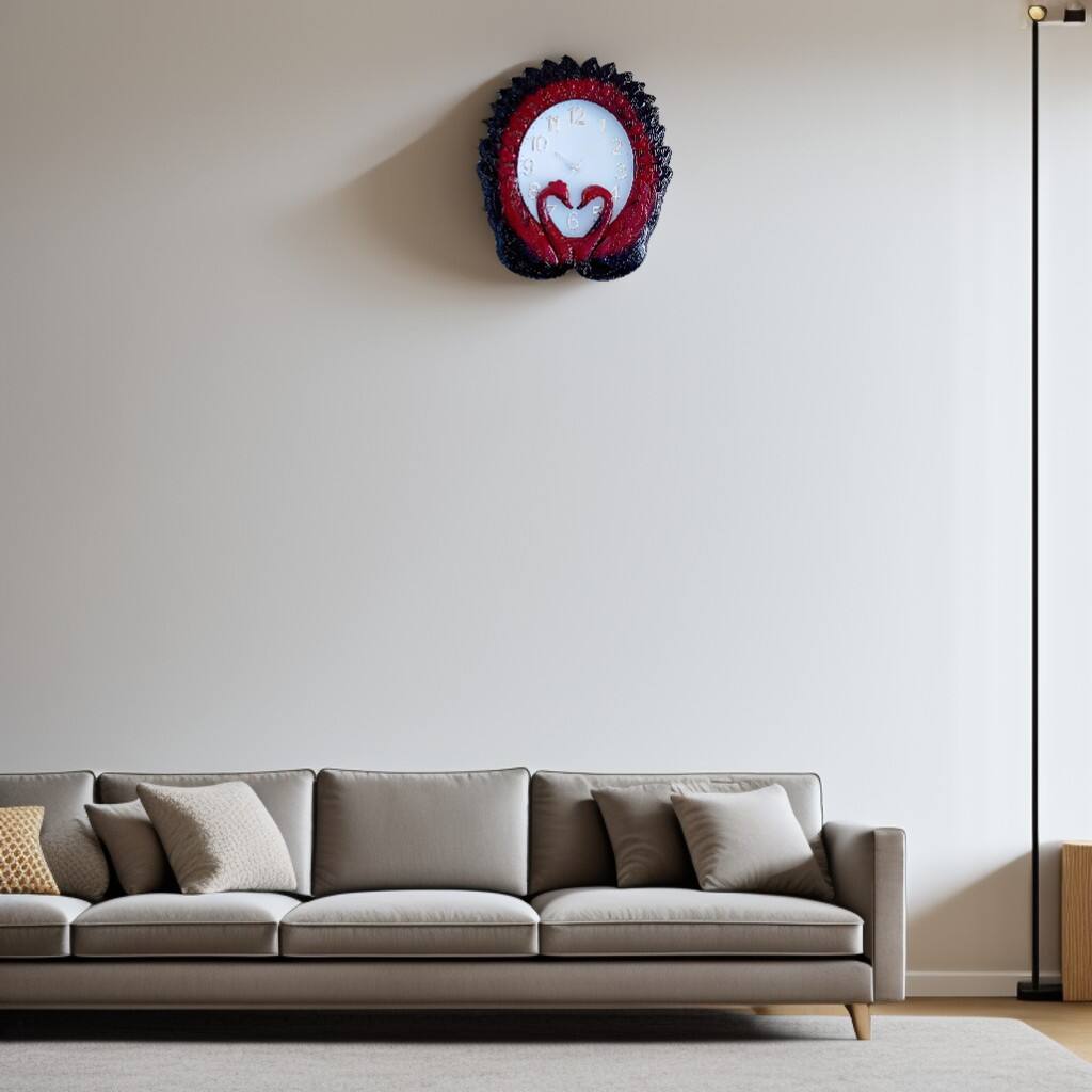 Angle. FC Design - 22"H Red Black Decorative Peacock Wall Clock - Unique Gift Idea - Multicolor.