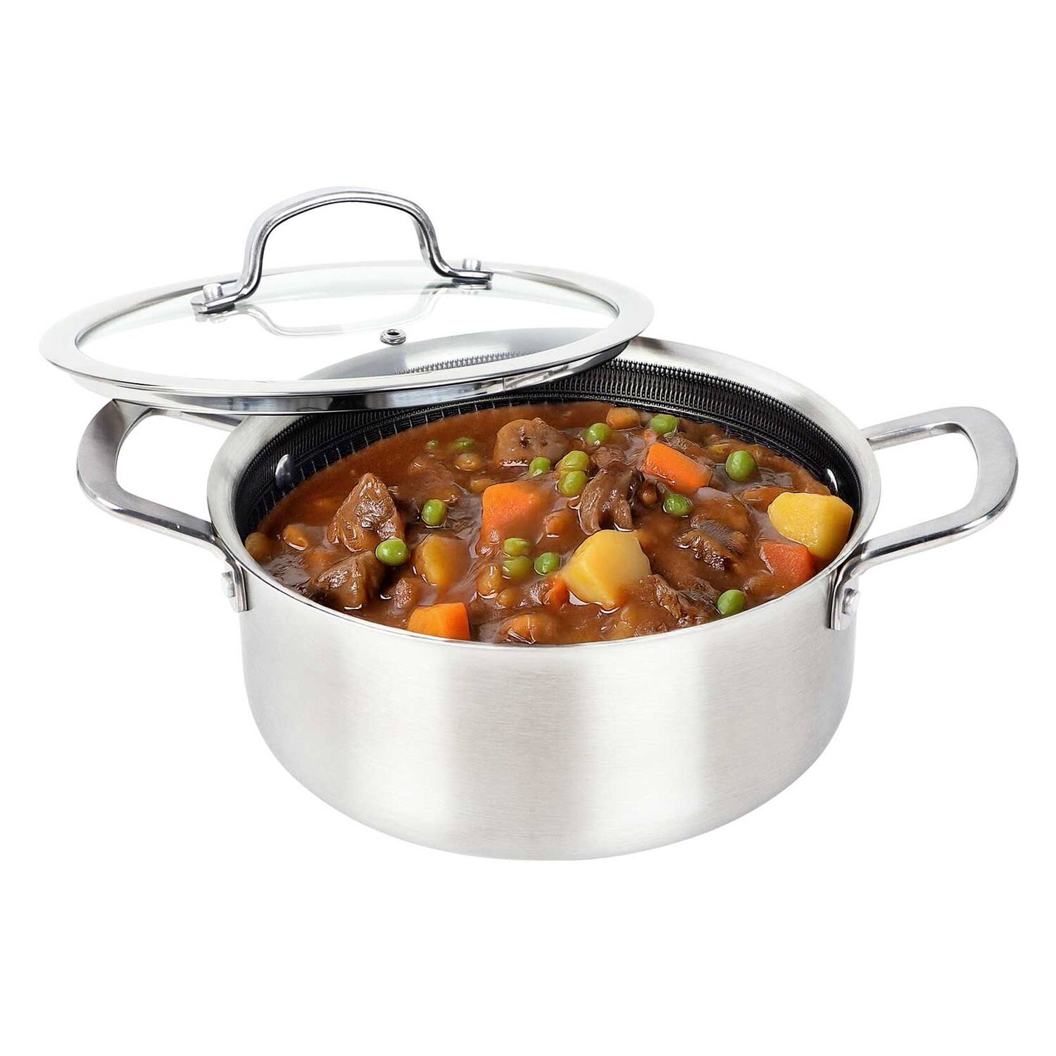 Alt View 3. Brentwood - Brentwood B-duh22l 3-ply Hybrid Non-stick Stainless Steel Dutch Oven With Tempered Glass Lid (4 Qt.) - silver.