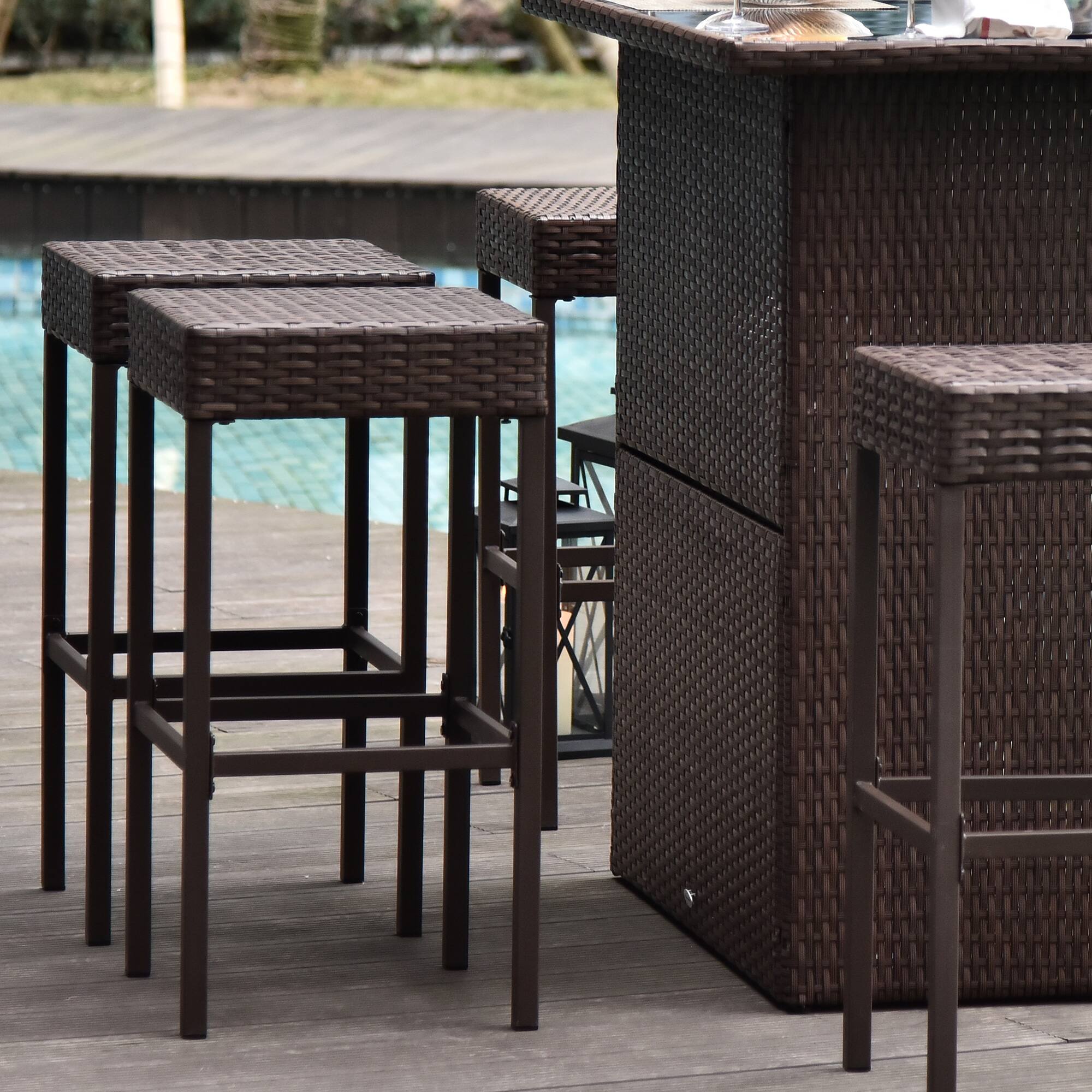 Alt View 7. Outsunny - 5 Pcs Rattan Wicker Bar Set, High Top Outdoor Table and Chairs, Bar Height Patio Set - Brown.