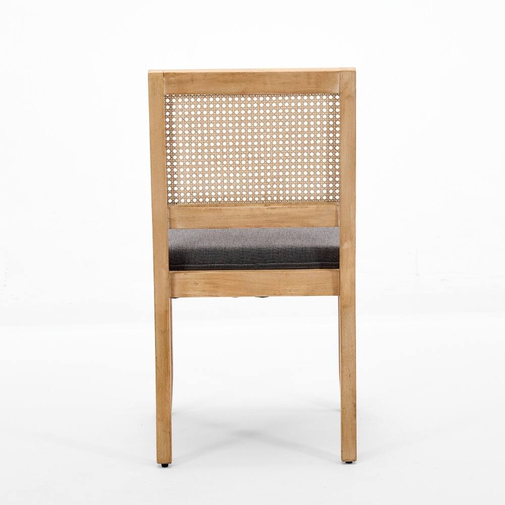 Alt View 3. Loheer - Loheer Farmhouse Rattan Dining Chairs Set of 2 Mid Century Modern Gray Kitchen Side Chairs with Solid Wood Frame - Gray.