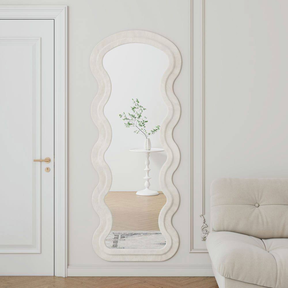 Alt View 2. Kadyn - Flannel Wave Full Length Floor Mirror, Versatile Wall Hanging/Leaning Mirror for Bedroom/Living Room, White.