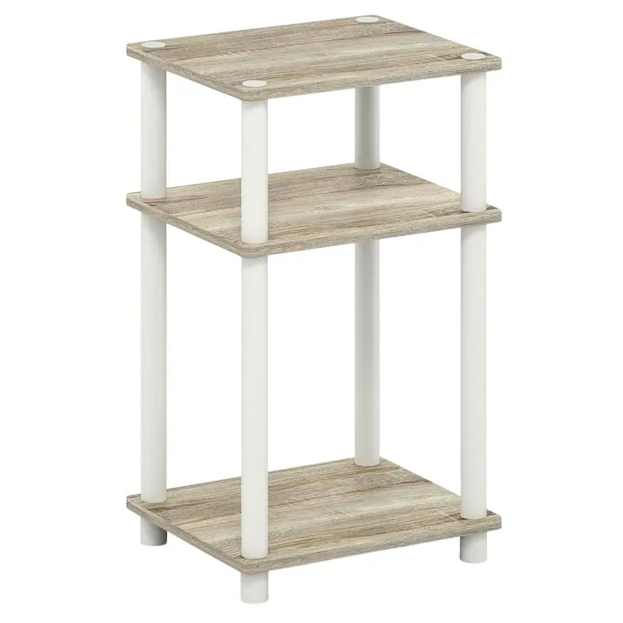 FurniFact Light Oak 3 Tier End Table with Multi Level Storage for ...
