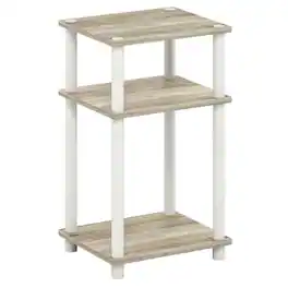FurniFact - Light Oak 3-Tier End Table with Multi-Level Storage for Bedroom and Living Room - Light Oak/White