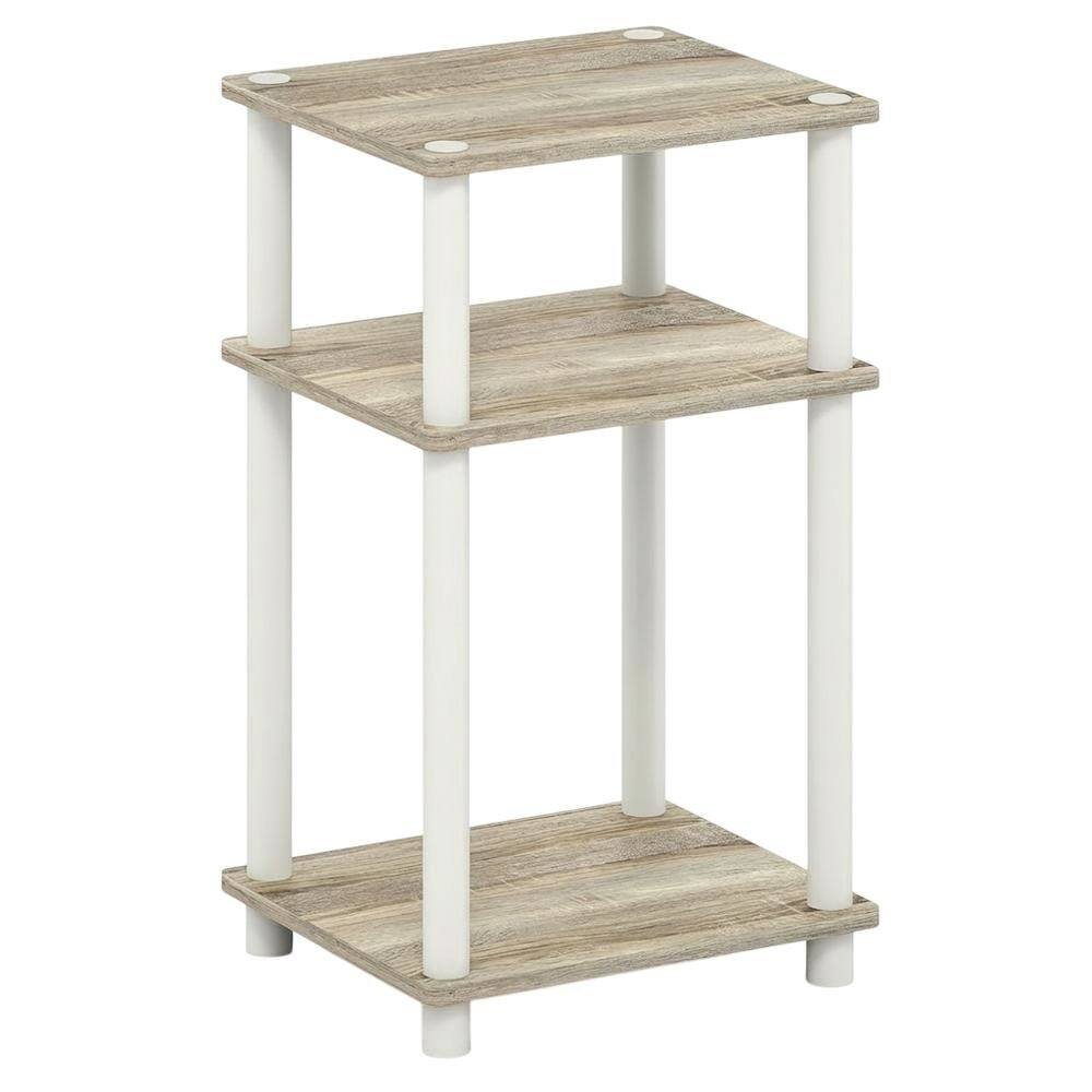FurniFact Light Oak 3 Tier End Table with Multi Level Storage for ...