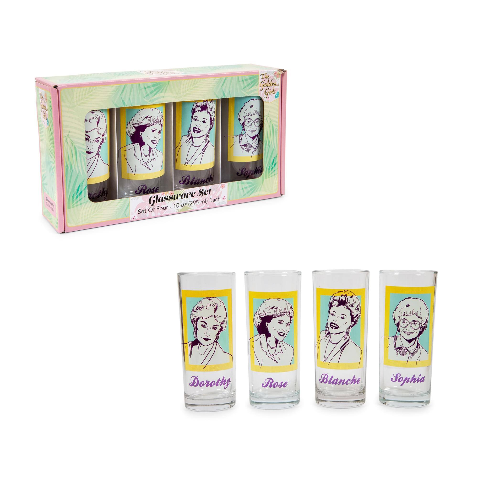 The Golden Girls  
Glassware Set  
Set of Four - 10 oz (295 ml) Each  

Dorothy  
Rose  
Blanche  
Sophia