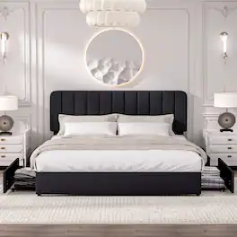 Vecelo - King Size Storage Bed Frame with 4 Drawers - Velvet Upholstered, Adjustable Headboard, 800lb Capacity, Noise Free - Black