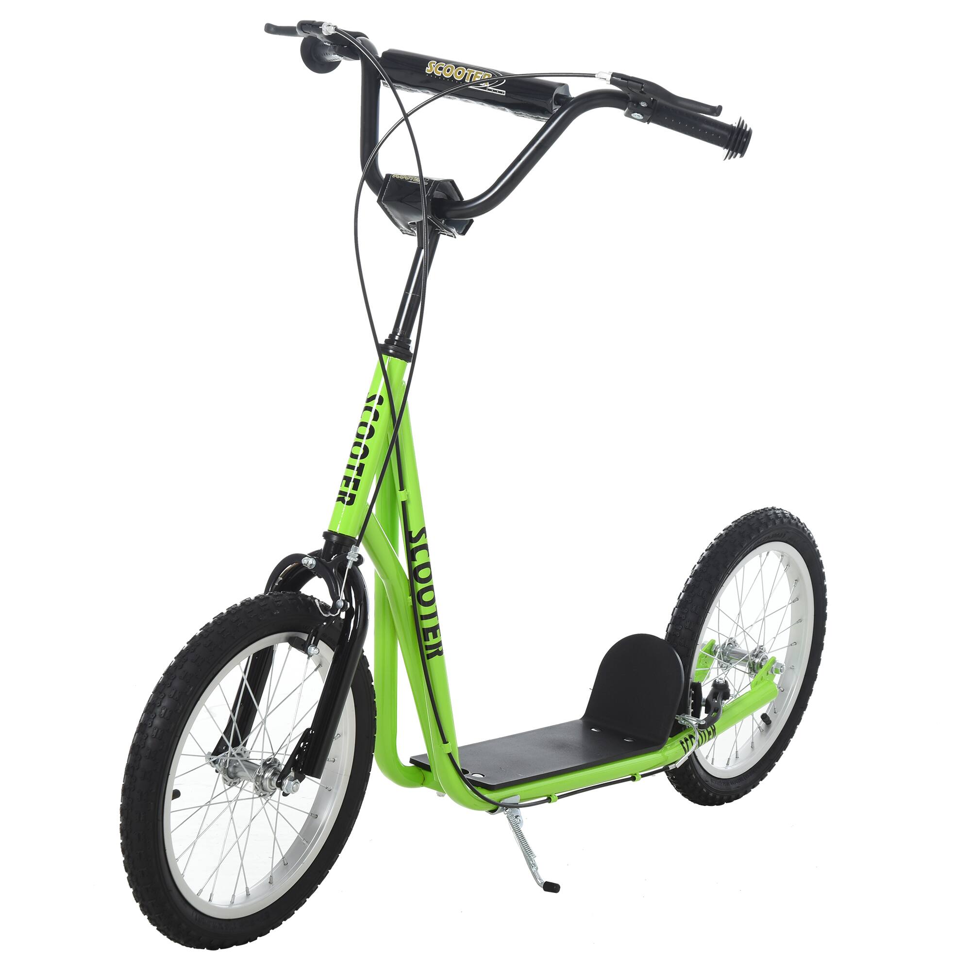 Aosom - Youth Kick Scooter for kids 5+, adjustable handlebar, 16" front & rear dual brakes, inflatable wheels - Green
