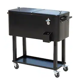 Siljoy - Outsunny 80 QT Rolling Cooling Bins Ice Chest on Wheels Outdoor Stand Up Drink Cooler Cart for Party - Black