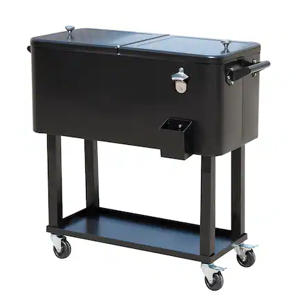 Front. Siljoy - Outsunny 80 QT Rolling Cooling Bins Ice Chest on Wheels Outdoor Stand Up Drink Cooler Cart for Party, Black - Black.
