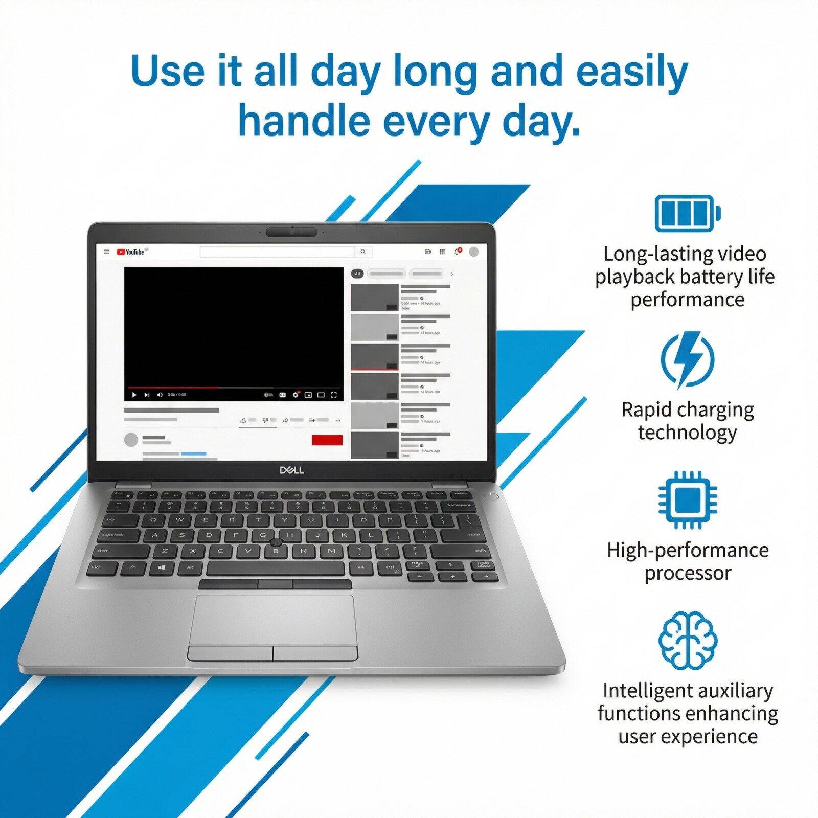 Use it all day long and easily handle every day.

- Long-lasting video playback battery life performance
- Rapid charging technology
- High-performance processor
- Intelligent auxiliary functions enhancing user experience