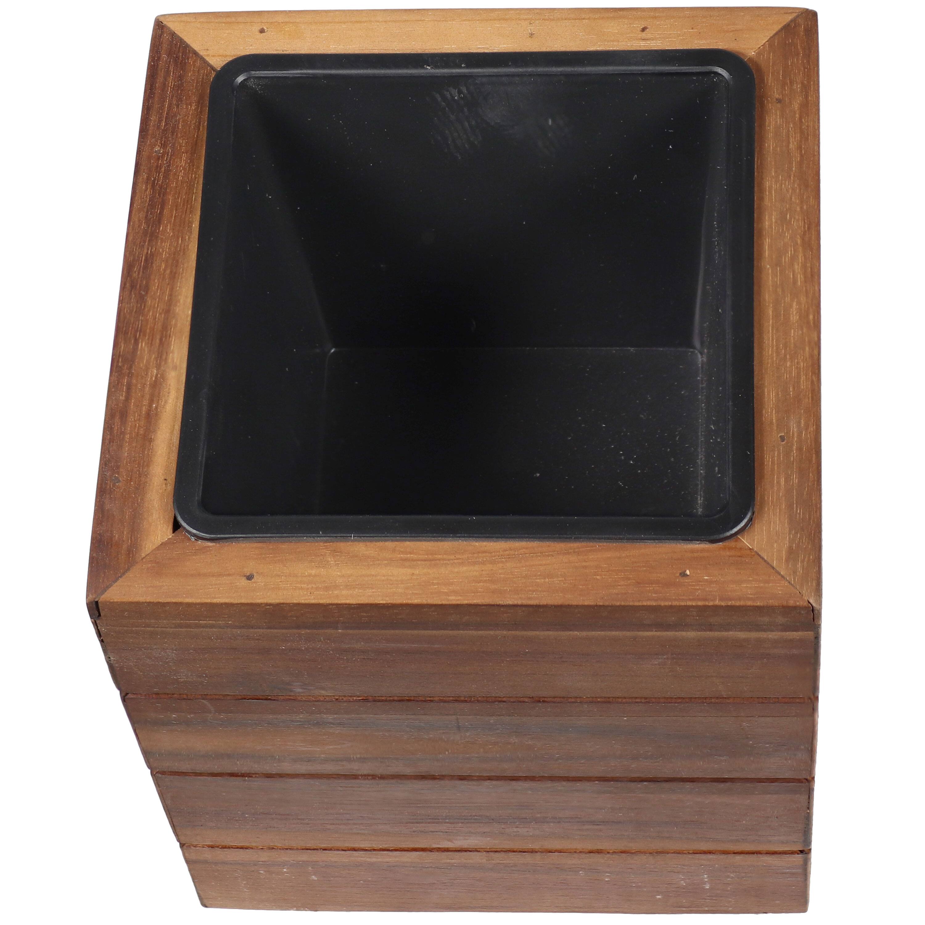 Alt View 5. Sunnydaze - 3-Piece Square Wood Planter Box with Liner - Light Brown Stain.