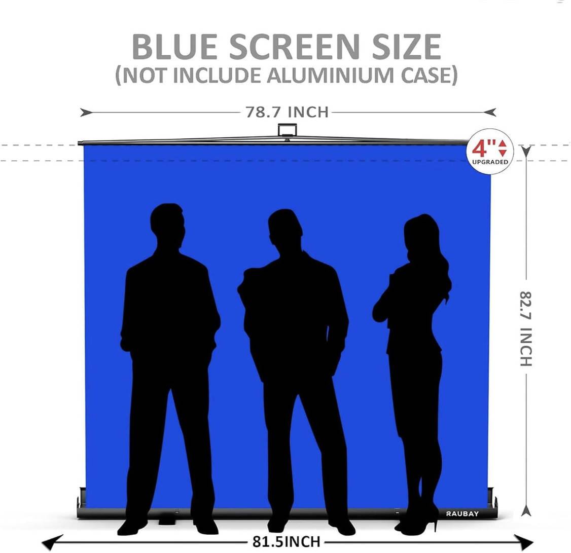 BLUE SCREEN SIZE (NOT INCLUDE ALUMINIUM CASE) 78.7 INCH 4" UPGRADED 82.7 INCH 81.5 INCH