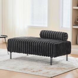 Ropilly - Upholstered Bedroom Bench Mini Loveseat with Adjustable Back Faux Fur End of Bed Small Sofa - Charcoal