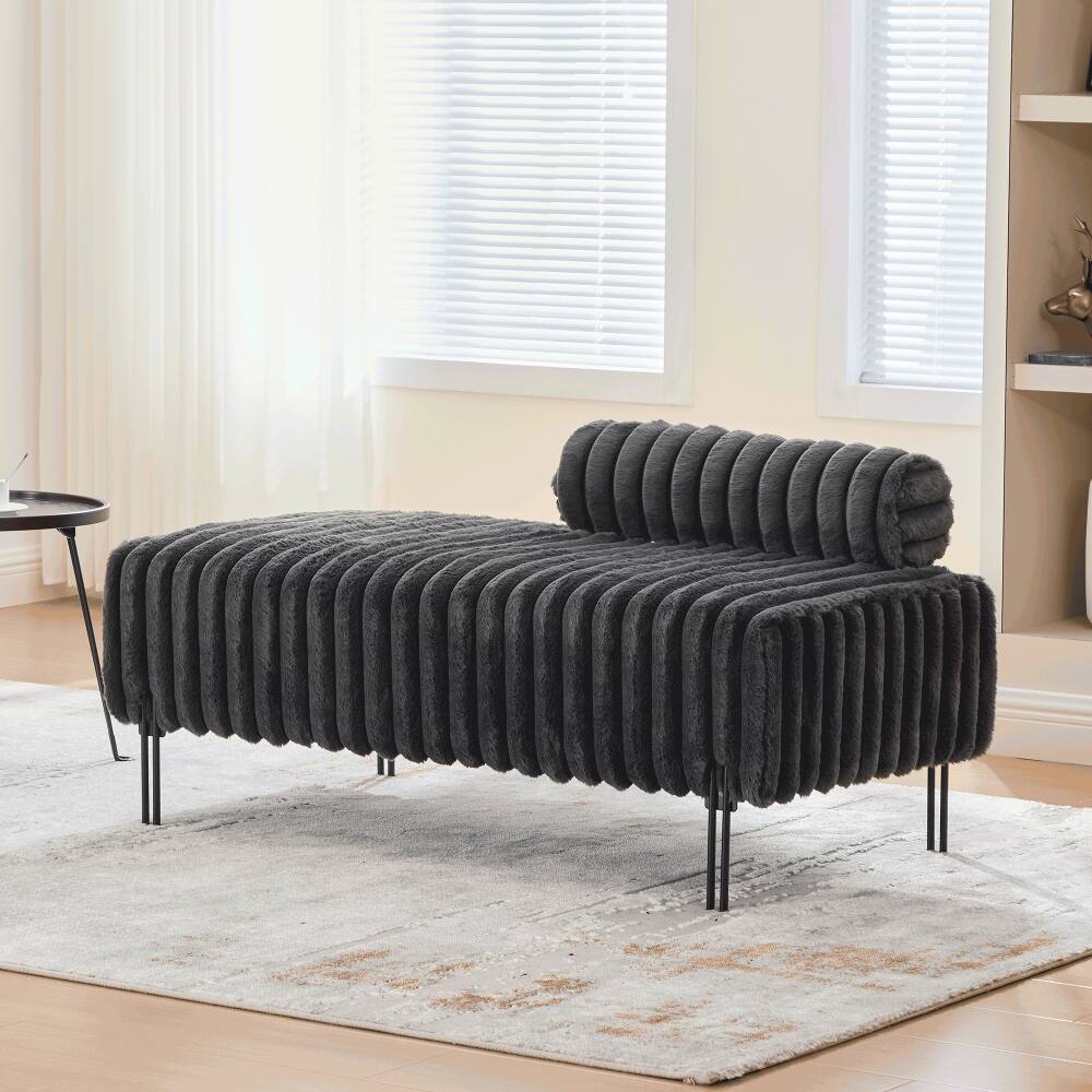 Front. Ropilly - Ropilly Upholstered Bedroom Bench Mini Loveseat with Adjustable Back Faux Fur End of Bed Small Sofa Charcoal - Charcoal.